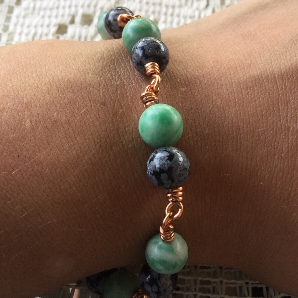Handmade Snowflake Obsidian And Copper Bracelet